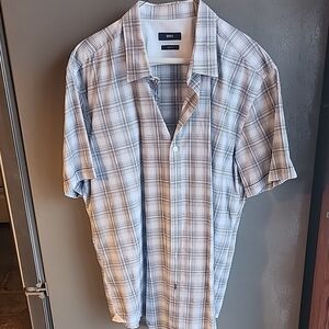Boss Men's Gray and White Checkered Shirt